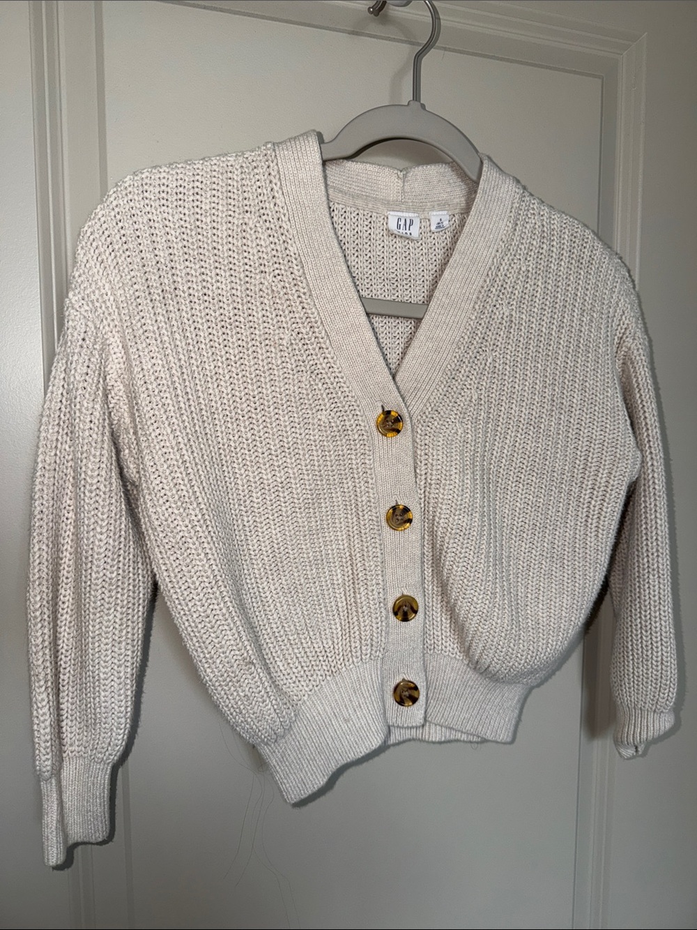 GAP Cream Button-Front Knit Cardigan